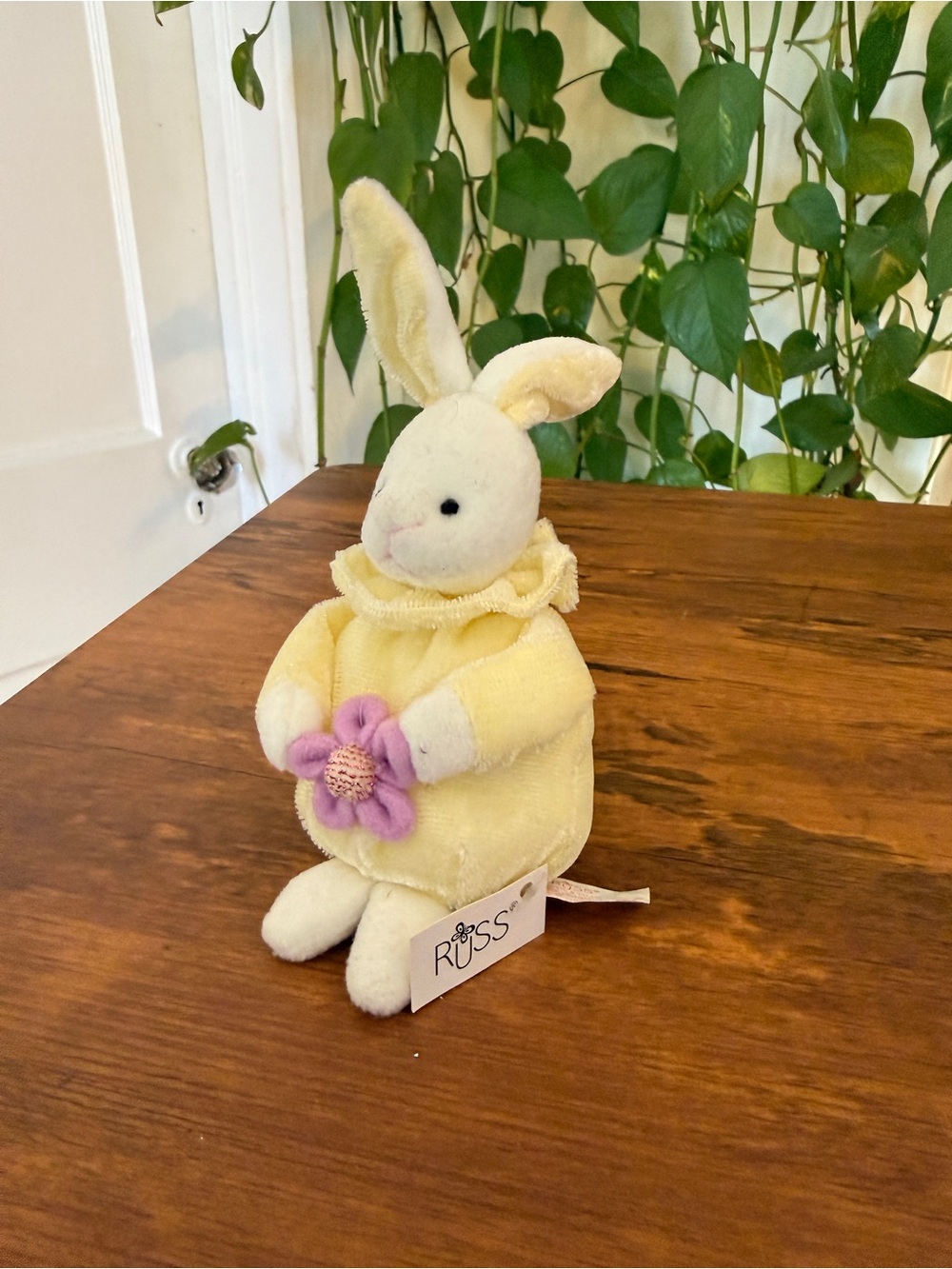 Russ Yellow Plush Bunny with Purple Flower Accent